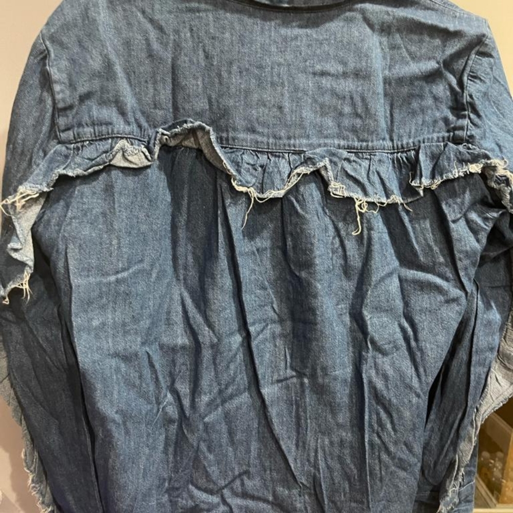 Zara Denim Button Down Collared Ruffle Shirt - image 7